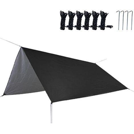Voile d'ombrage, Bâche de Camping, Tente Imperméable Abri Protection Couverture en Plein air randonnée pêche Pique-Nique Tente bâche abri, Noir, 300x300cm (1/2)