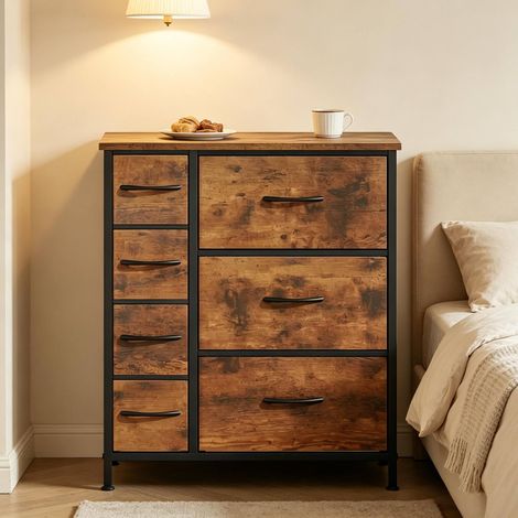 Credenza vintage con 7 cassetti, 63,5 x 30 x 73 cm, marrone rustico e nero HAVRYA (1/5)