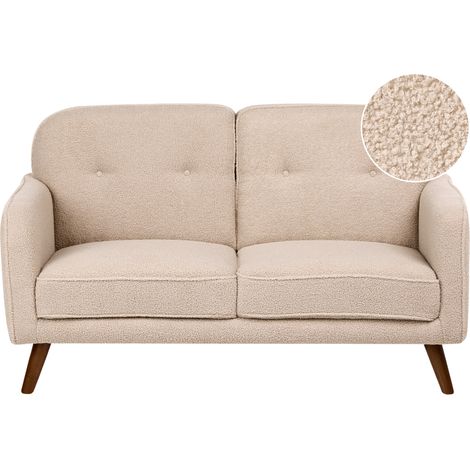 Sofá de 2 plazas tapizado decorativo con capitoné patas de madera estilo tradicional bouclé beige Ettrum (1/5)