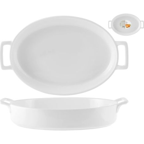 H&h pirofila ovale bianca con manici 32,5x22 cm