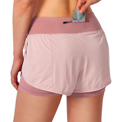 Short de course 2 en 1 pour femme, idéal pour le sport, la gym et le yoga, avec poches pour téléphone (1 pièce) (1/5)