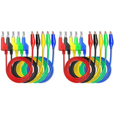 10 Pièces Fiches Banane à Pinces Crocodile, Câbles Souples 5 Couleurs pour Multimètre 500V/5A (1/4)