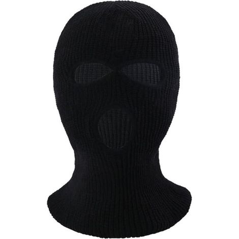 Masque intégral d'hiver, cagoule à trois trous, bonnet tricoté, cache-cou - Noir (1/5)