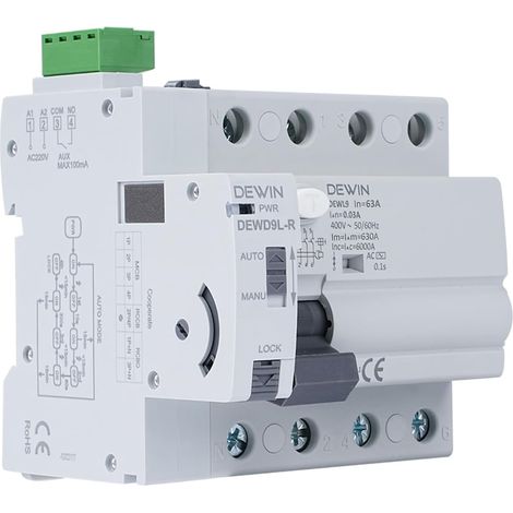 Disjoncteur à dispositif de réenclenchement automatique Disjoncteur intelligent 4P AC400V 63A 30mA, GRD9L-R RCCB (1/5)