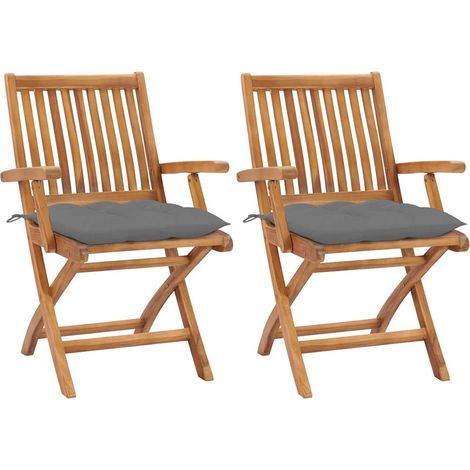 vidaXL Sillas plegables (2 unidades) con cojines grises, madera maciza de teca. (1/5)