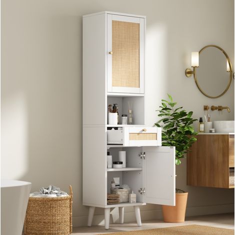 Mobile bagno alto 40 x 30 x 166 cm bianco con cassetto e ante reversibili HAVRYA (1/5)