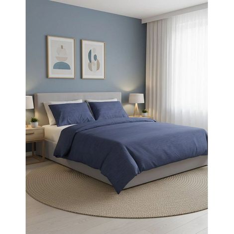Set di biancheria da letto King Size - 1 copripiumino 240 x 220 cm + 2 federe 60 x 60 cm - 100% cotone rinforzato - Blu (1/4)