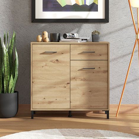 Aparador Laerruu, Buffet con Cajón, 2 Estantes, Apertura Abatible, Deslizante, 93x40x90h cm Roble Marrón Nudoso (1/5)