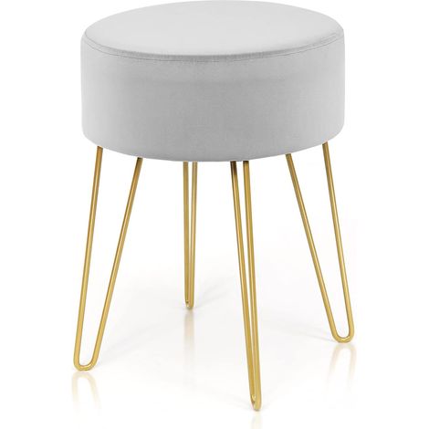 Goplus – Repose-pieds rond en velours – Siège ottoman avec pieds en métal doré – Dimensions Ø39 x 46 cm – Pour salon et chambre – Poids supporté 100 kg (1/5)