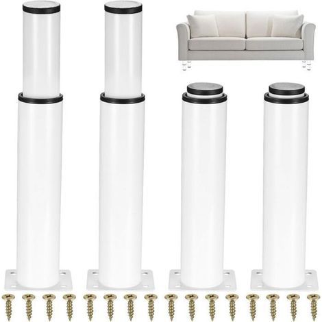 4 Pied de Table Metal Blanc 25-43 cm,Pied Reglable,Pied Table Basse,Pied de Table Reglable,Pieds de Meubles,Le Kit Comprend Un (1/5)