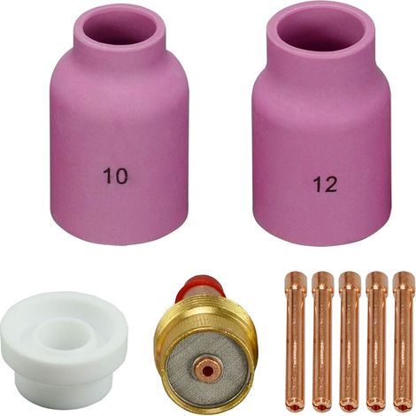 Corps de Collet pour Diffuseur de Gaz TIG 45V64 10N24 2,4mm Jumbo Grand Diamètre Long Buses en Céramique D'alumine 53N87 12, 53N88 10 pour SR WP 17 18 26 Torche de Soudage TIG 9pcs (1/5)
