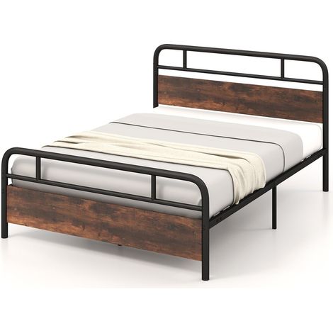 COSTWAY King Size Bed Frame Platform Metal Slats Support Bed W/ Industrial Headboard (1/5)