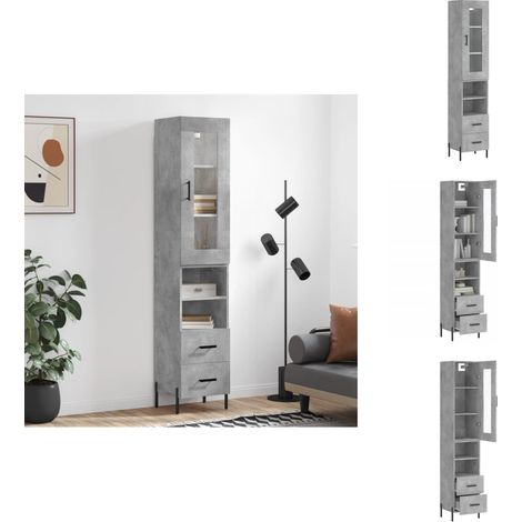 Buffet haut Gris béton 34,5x34x180 cm Bois d'ingénierie - Buffet Design Moderne - Meuble Rangement Gris - Armoire Cuisine - Buffet Haute Qualité - Mobilier Salon (1/5)
