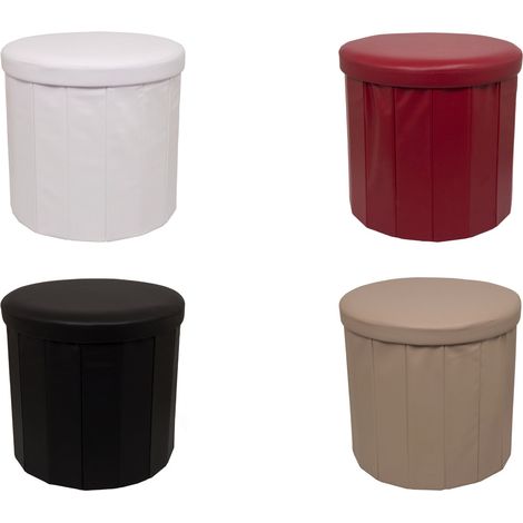 Pouf Salotto Contenitore Ecopelle Rotondo Pieghevole Tinta Unita, misuraPoufcoloreBordeaux (1/5)