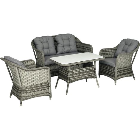 Outsunny 4 PCS Rattan Garden Furniture, Padded Cushions Conversation Sofa Set (1/5)