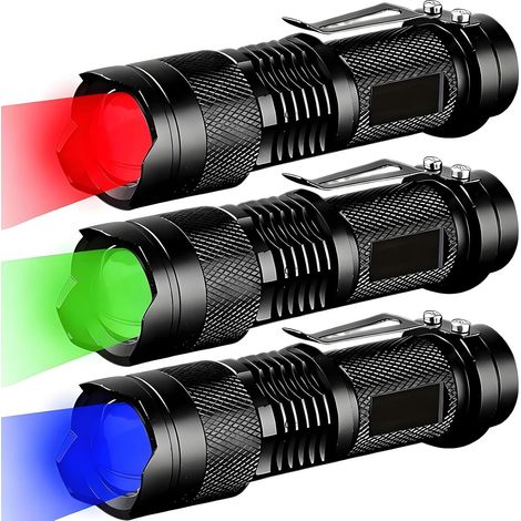 Lampes de poche miniatures à 3 LED (rouge, vert, bleu), lampe stylo haute luminosité avec 3 modes d'éclairage, zoomable et clip, idéales pour le camping, les activités de plein air et les situations d (1/5)