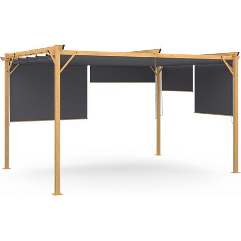 Idmarket – Pergola effet bois toit rétractable 3x4M – 4 stores gris anthracite – Structure en acier – Dimensions 395x290x220 cm
