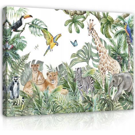 Peinture pour chambre d'enfant animaux jungle 60x40 (1/3)