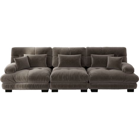 Sofá esquinero modular de 3 plazas en chenilla marrón con asiento profundo MODENUIT (1/5)