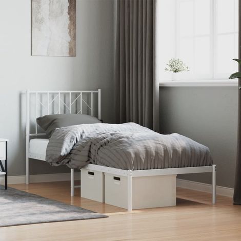 vidaXL Giroletto senza Materaso con Testiera Metallo Bianco 75x190 cm