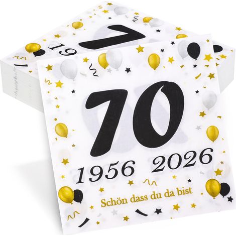 Lot de 50 serviettes de table pour 70e anniversaire 70 ans, décoration de table 1956-2026, noires et dorées (1/4)