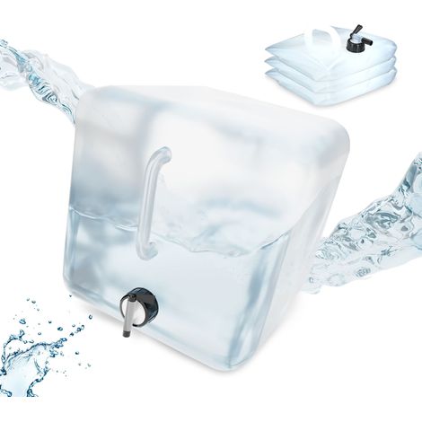Relaxdays Tanica da Campeggio Pieghevole, in Set da 4, con Rubinetto, Plastica senza BPA, 20 litri, Trasparente Nero
