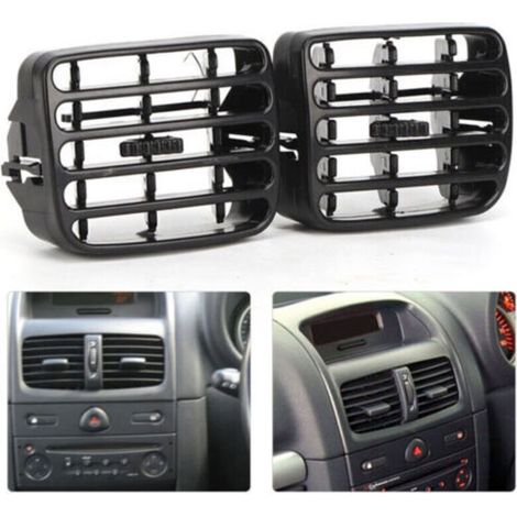 2 Grilles d´aération ventilation centrale grise du tableau de bord pour Clio MK2 1998‑2006, (1/4)