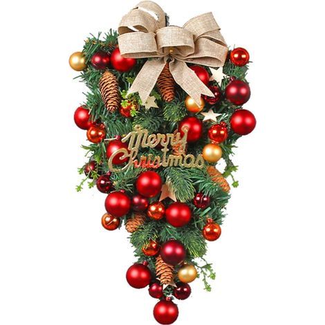 18,5-Zoll-Weihnachtskranz zum Aufhängen an der Haustür, Weihnachtsornamente, künstlicher tropfenförmiger Türkranz, Weihnachtssüßigkeit, umgedrehter Baum, zum Aufhängen, Weihnachtsdekoration, Innen- un (1/5)