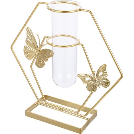 Vase Décoratif Hexagonal en Métal et Verre Transparent, Jardinière Hydroponique pour Fleurs Artificielles, Décoration Intérieure Moderne pour Salon et Bureau, Porte-Fleurs Fiable (1/5)