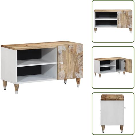 The Living Store Mobile Porta TV 80x31,5x46 cm in Legno Massello di Mango - TV Stand