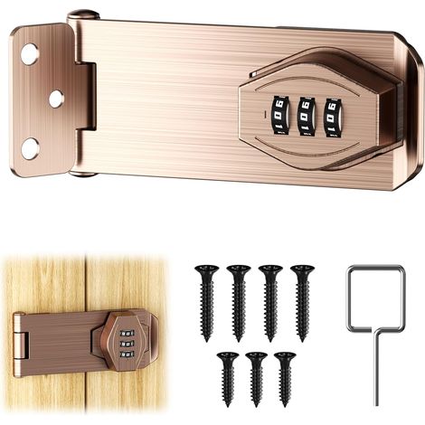 4-Zoll-Türschloss mit Schloss – Zahlenschloss – Schiebetürschloss – Türschloss aus bronzerotem Metall – Für kleine Türen, Schränke, Türen