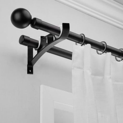 Lot de 2 Supports muraux, double crochets, alliage d'aluminium, noir, pour tringle à rideaux, intérieur (1/4)