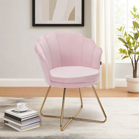 Chaise de Salon Élégante en Velours , Design Raffiné avec Pieds Croisés Dorés, Idéale pour Chambre et Coiffeuse,Rose (1/5)