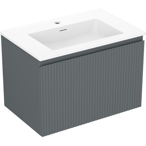 Mexen Rivel Badezimmerschrank 70 cm mit Waschbecken Otis, 1 Schublade, geriffelt, Graphit matt/Weiß matt (1/5)