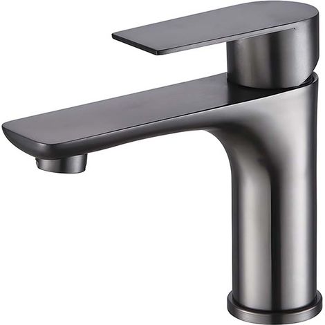 Lavabo de salle de bain en acier inoxydable gris bronze, mitigeur thermostatique monotrou, lavabo à poser, robinet de vasque en céramique 15 (1/5)