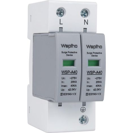 Parafoudre 2 pôles 275 V, parafoudre type 2, 20-40 KA dispositif de protection contre les surtensions pour la protection contre la foudre (275V 20-40KA) (1/5)