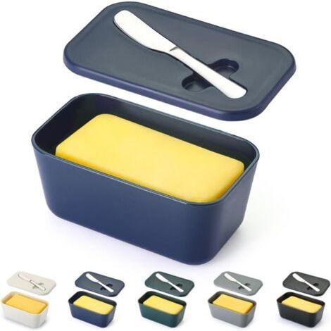 Butterdose mit Deckel für Arbeitsplatte und Kühlschranktür, Butterdose aus Kunststoff, Behälter mit Buttermesser, spülmaschinenfest (1/4)
