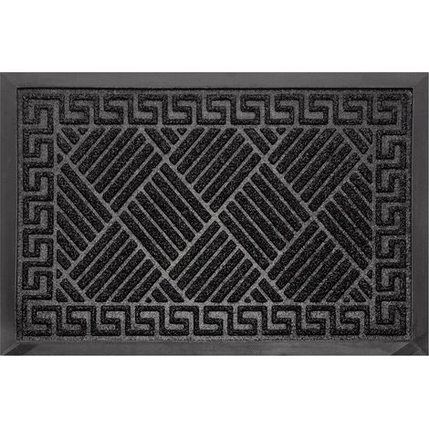 Zerbino Spencer in gomma 60 x 40 cm, in gomma e plastica, nero mélange, convesso, motivo a strisce greche e rombi (1/4)