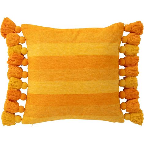 Coussin Déco à Pompons "Polly" 50x50cm Orange (1/3)