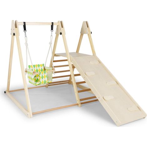 Pour jouer et bouger à la maison, structure d'escalade enfant 4-en-1 avec balançoire bébé et rampe réglable (1/5)