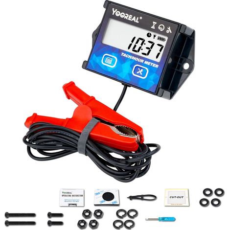 Tachymètre numérique, compteur horaire, rappel d’entretien avec clips, rétroéclairage, batterie intégrée, étanche pour tondeuse à gazon, moto, etc. (1/5)