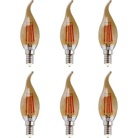 E14 LED-Lampe, Kerzenform, Glühfaden, 4 W (entspricht 40 W Halogen), Warmweiß 2700 K, 600 lm, Flammenbirne, Klassische Kerzenbirne, E14 Vintage-LED, Bernsteinfarbenes Glas, Nicht dimmbar, 6er-Pack [En (1/5)