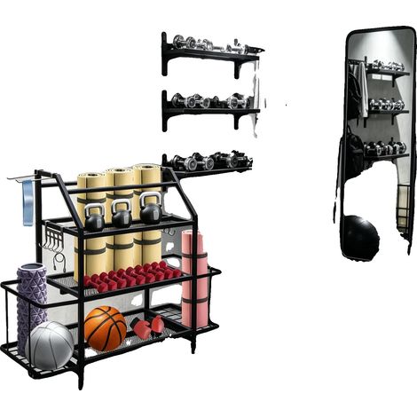 Supporto per bilanciere in acciaio, 3 livelli, portata massima 136 kg, dimensioni 99,5 x 40 x 92,6 cm, mobile con ruote, verniciatura a polvere nera. (1/5)