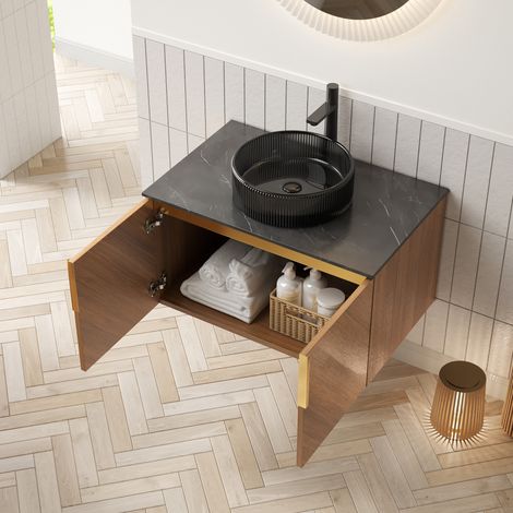 Mueble baño flotante con lavabo negro y almacenaje OKMYHOME (1/5)