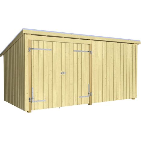 Plus Gartenhaus Nordic Multi 416 x 208 cm natur mit Doppeltür, Dachpappe (1/3)
