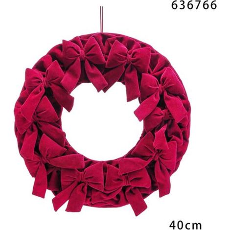 TRADE SHOP - Ghirlanda Corona Di Fiocchi Da 40cm Decorazione Natalizia Da Appendere Porta Casa Feste - Bordeaux (1/2)