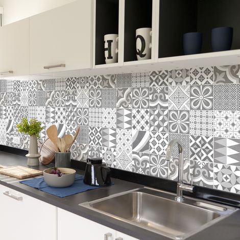 Sticker Mural Carrelage adhésif Cuisine Salle de Bain - 30 STICKERS CARREAUX DE CIMENT AUTHENTIQUES JOPRA - 30stickers10x10cm (1/5)