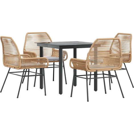 Maison Exclusive - Set da Pranzo da Giardino 5pz con Cuscini Polyrattan Vetro (1/5)