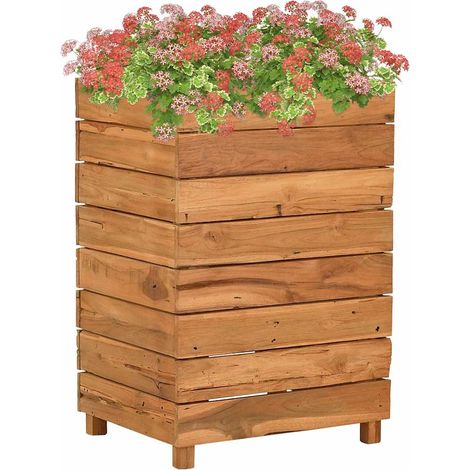 Jardinière de jardin - Balconnière à fleurs Lit surélevé 50x40x72 cm Bois de teck recyclé et acier BV759075 - BonneVie (1/5)