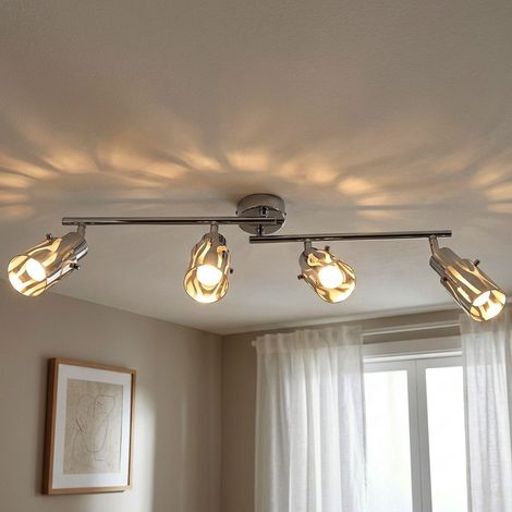 Deckenleuchte Strahler Spots verstelllbar Wohnzimmer Glas chrom opal L 69 cm (1/4)